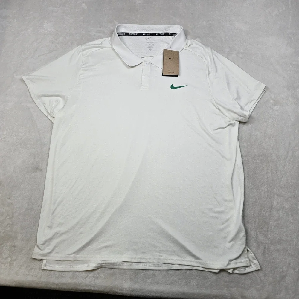 Nike Court Dri FIT Tennis Polo Shirt Men's 2XL White Green‎ Swoosh NEW